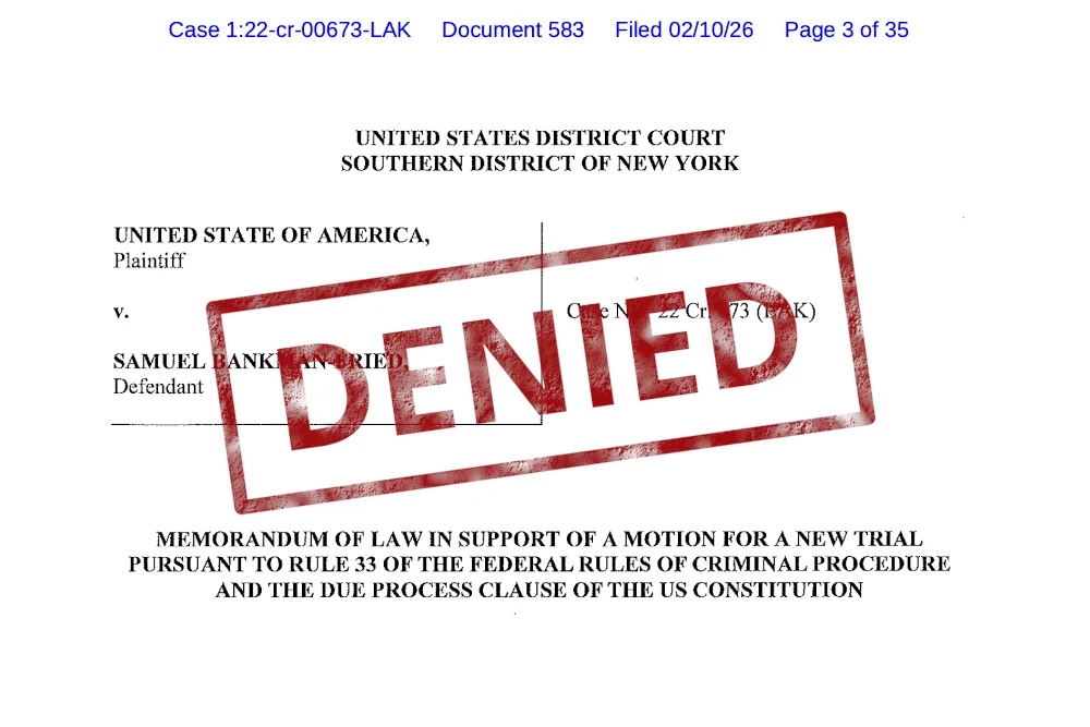No new trial for Sam Bankman-Fried